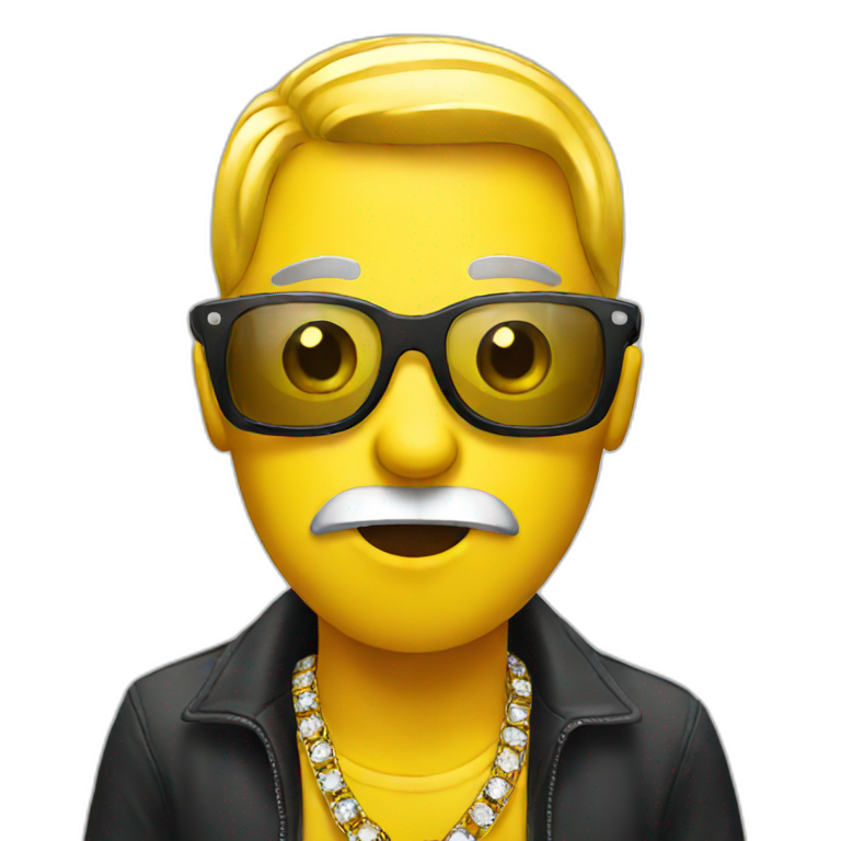 a yellow guy w sunglasses and a diamond chain