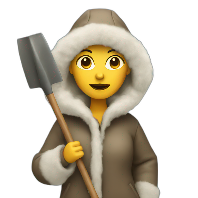 Woman in a fur coat with shovel